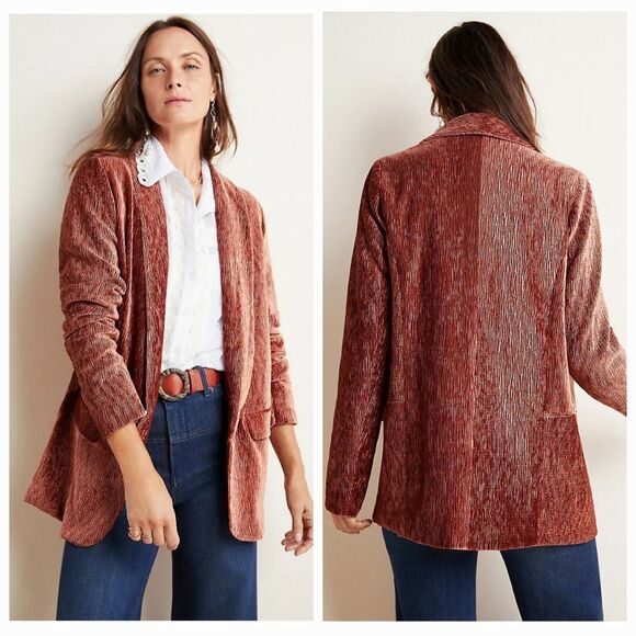 Anthropologie Chloe Oliver S Brown Napoli Textured Velvet Blazer 883 - Picture 1 of 8